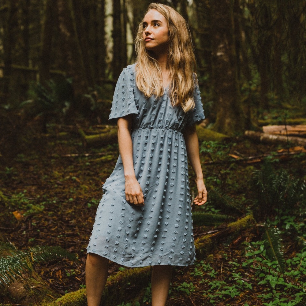 Piper and scoot, Sakura Swiss dot wrap dress, blue size small